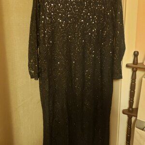 Black lace sequins evening gown